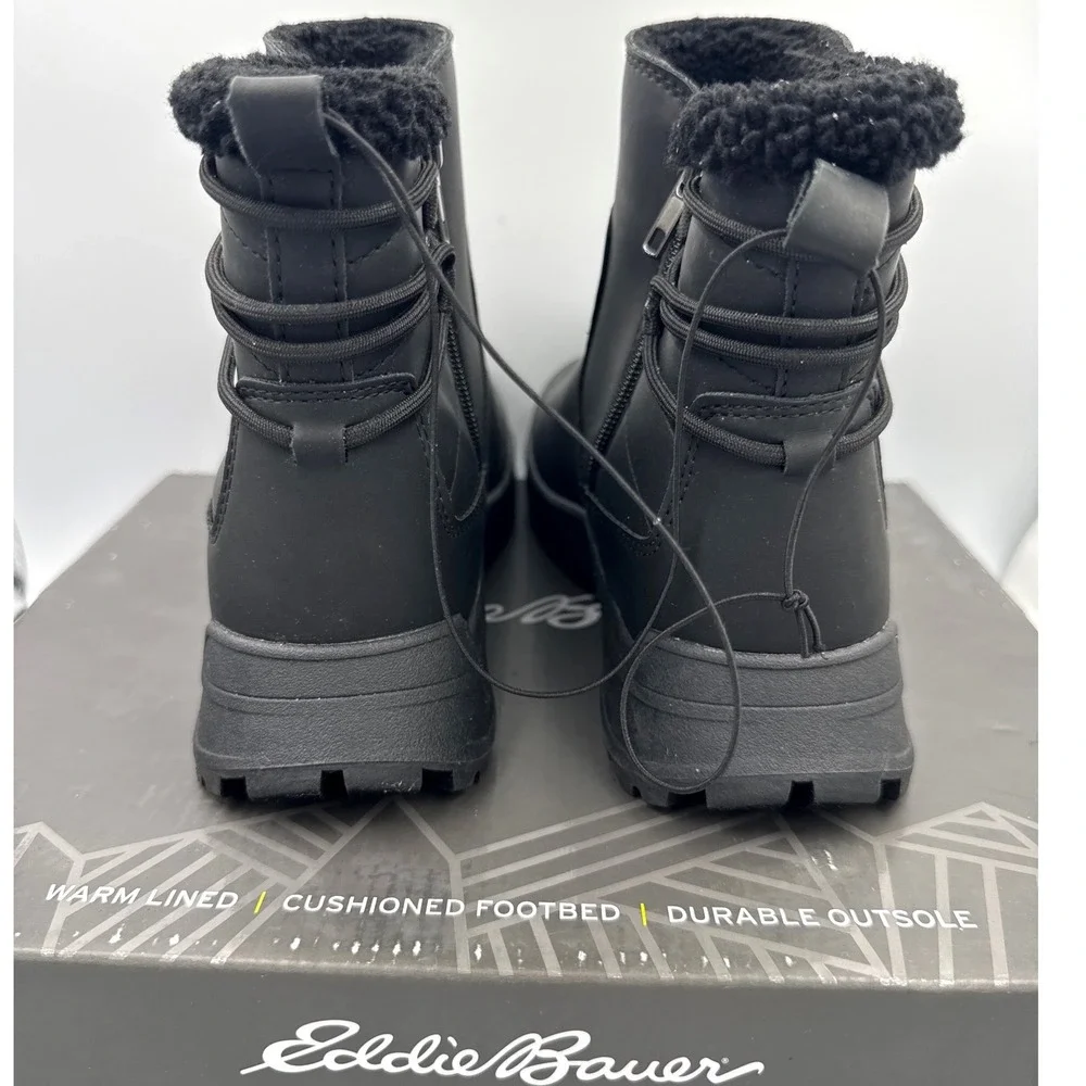 Eddie Bauer Womens Winter Boot Size 8 Black Siren Faux Lined Ankle Rain Snow